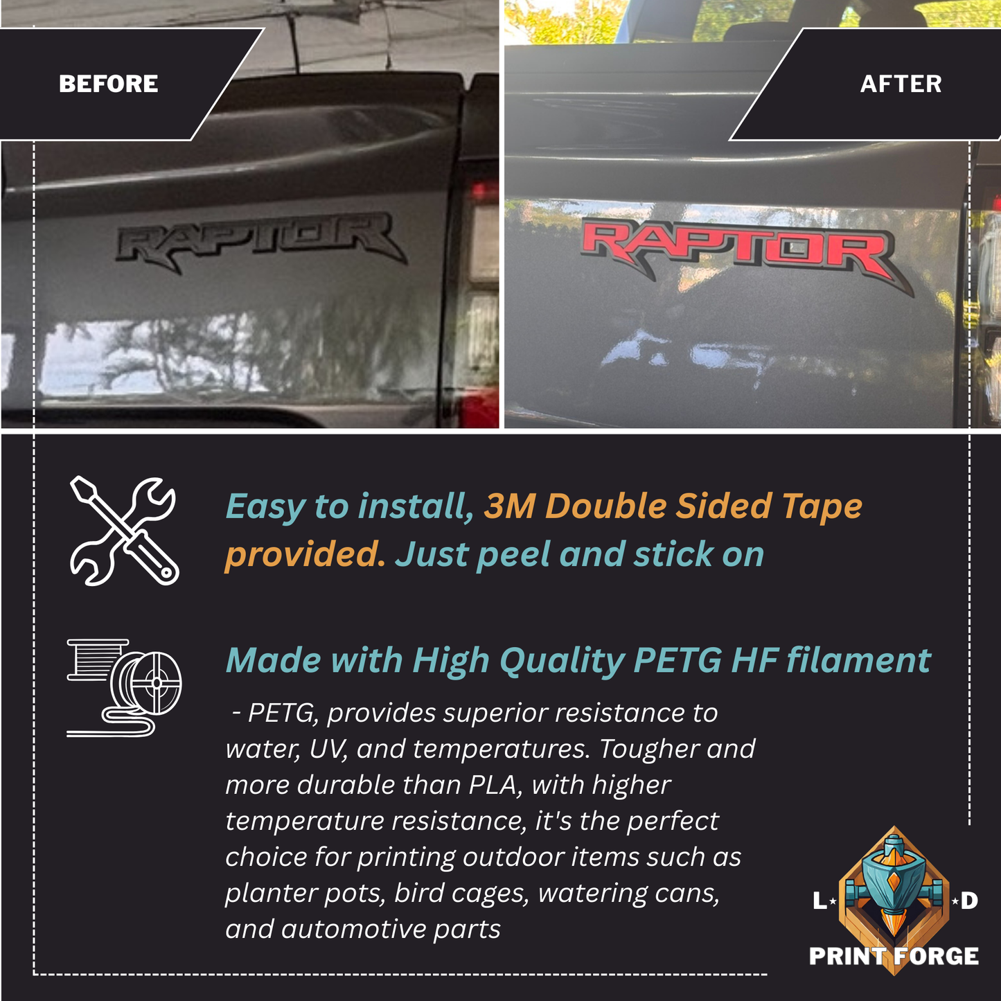 Raptor Tailgate Emblem Inserts – Fits 2024–2025 Ranger Raptor | 3-Piece Kit