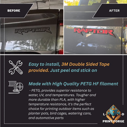 Raptor Tailgate Emblem Inserts – Fits 2024–2025 Ranger Raptor | 3-Piece Kit