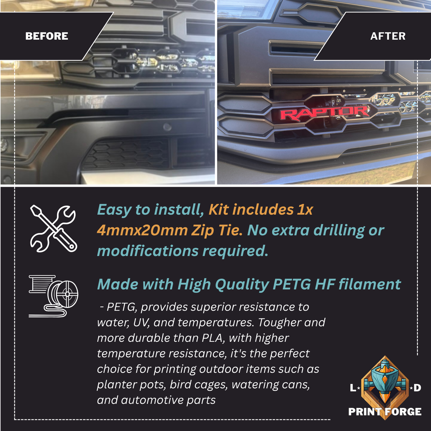 Custom RAPTOR Front Grille Emblem Badge – Next-Gen Ranger (Aftermarket)