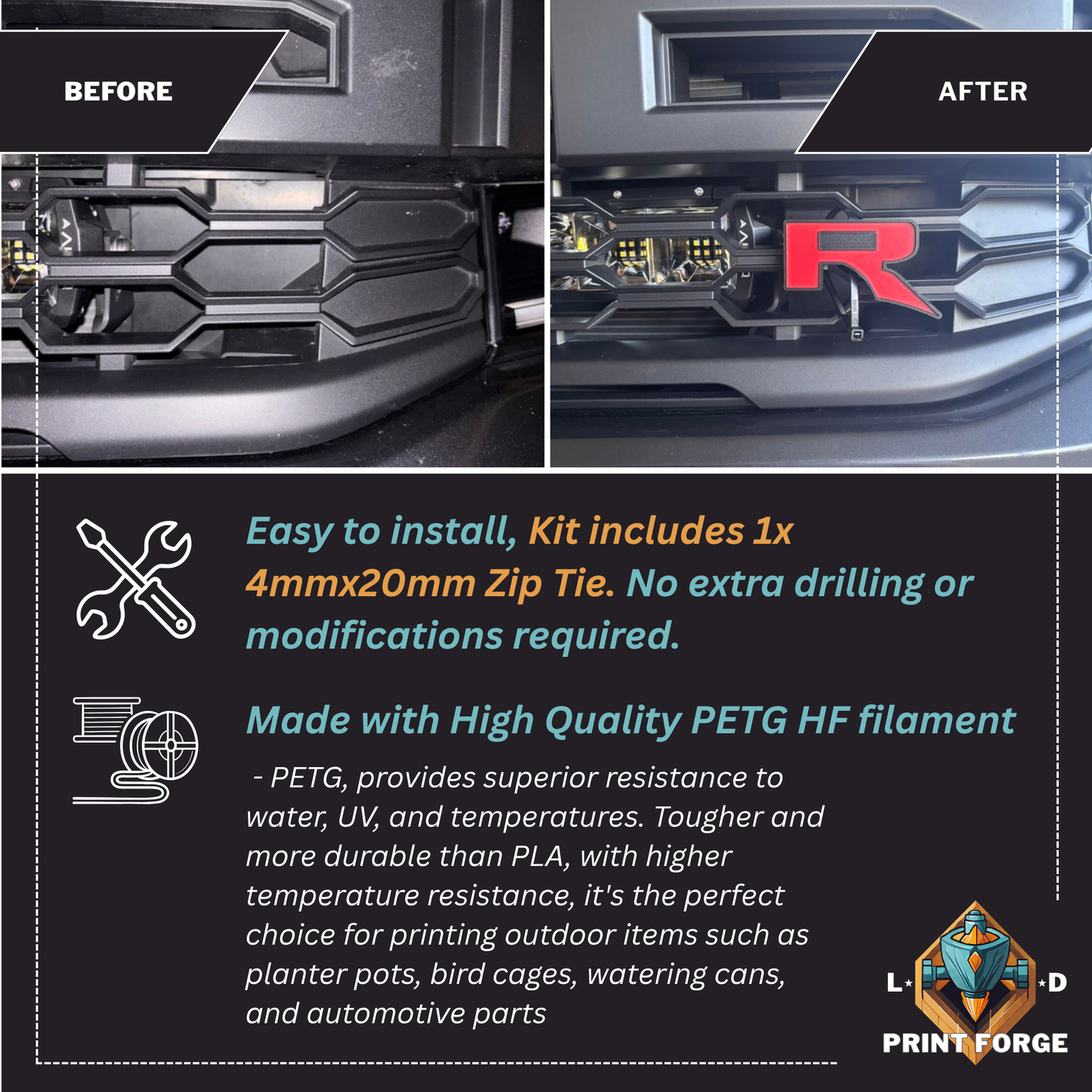 Custom Contoured Raptor "R" Grille Badge – Next-Gen Ranger (Aftermarket)