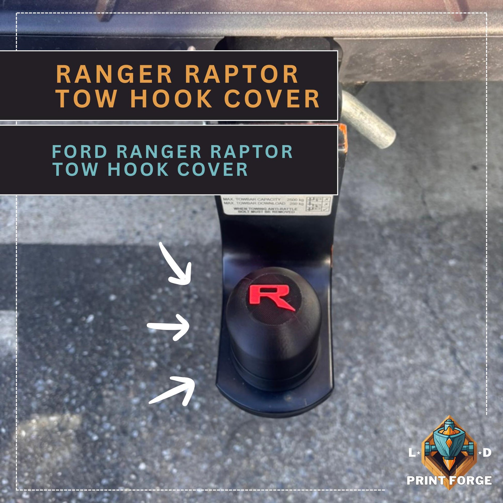 Ford Ranger Raptor Tow Hook Cover | Wraparound Fit | Back Tow Ball Cap | Custom 4x4 Mod | Ranger Raptor Tow Hook Cover | Tow Ball Cover