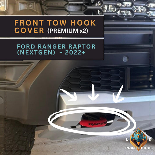 Premium Front "Raptor" Text NextGen Ford Ranger Raptor Tow Hook Accent Covers for Round Hooks | Ford Accessories and Parts |  Wildtrak